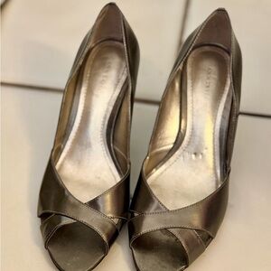 Ann Taylor Metallic Pewter Open-Toe Heels